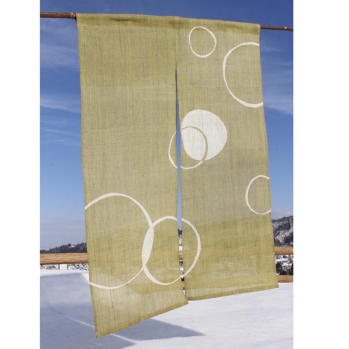 Japanese Linen Noren Curtain, Wa Circle Pattern, Rapeseed Yellow, 33.1 x 47.2 in — view 6