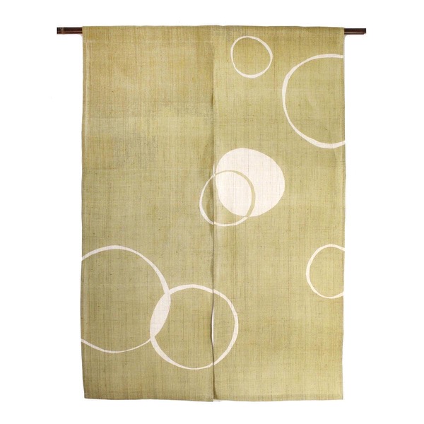 Japanese Linen Noren Curtain, Wa Circle Pattern, Rapeseed Yellow, 33.1 x 47.2 in