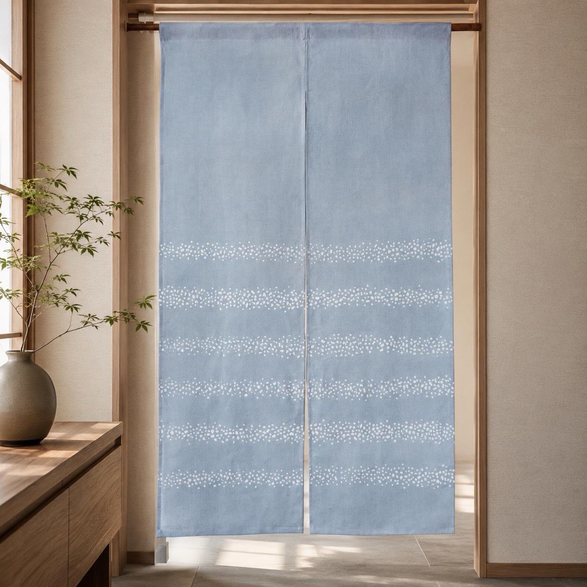 Japanese Linen Noren Door Curtain, Blue Gray Stripe Komon, 33.1 x 59.1 in