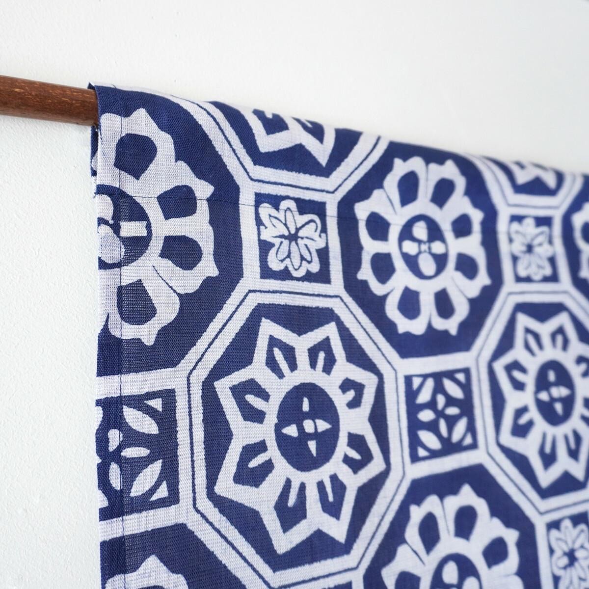 Japanese Linen Noren Door Curtain, Indigo Geometric Pattern, 33.1 x 59.1 in — view 5