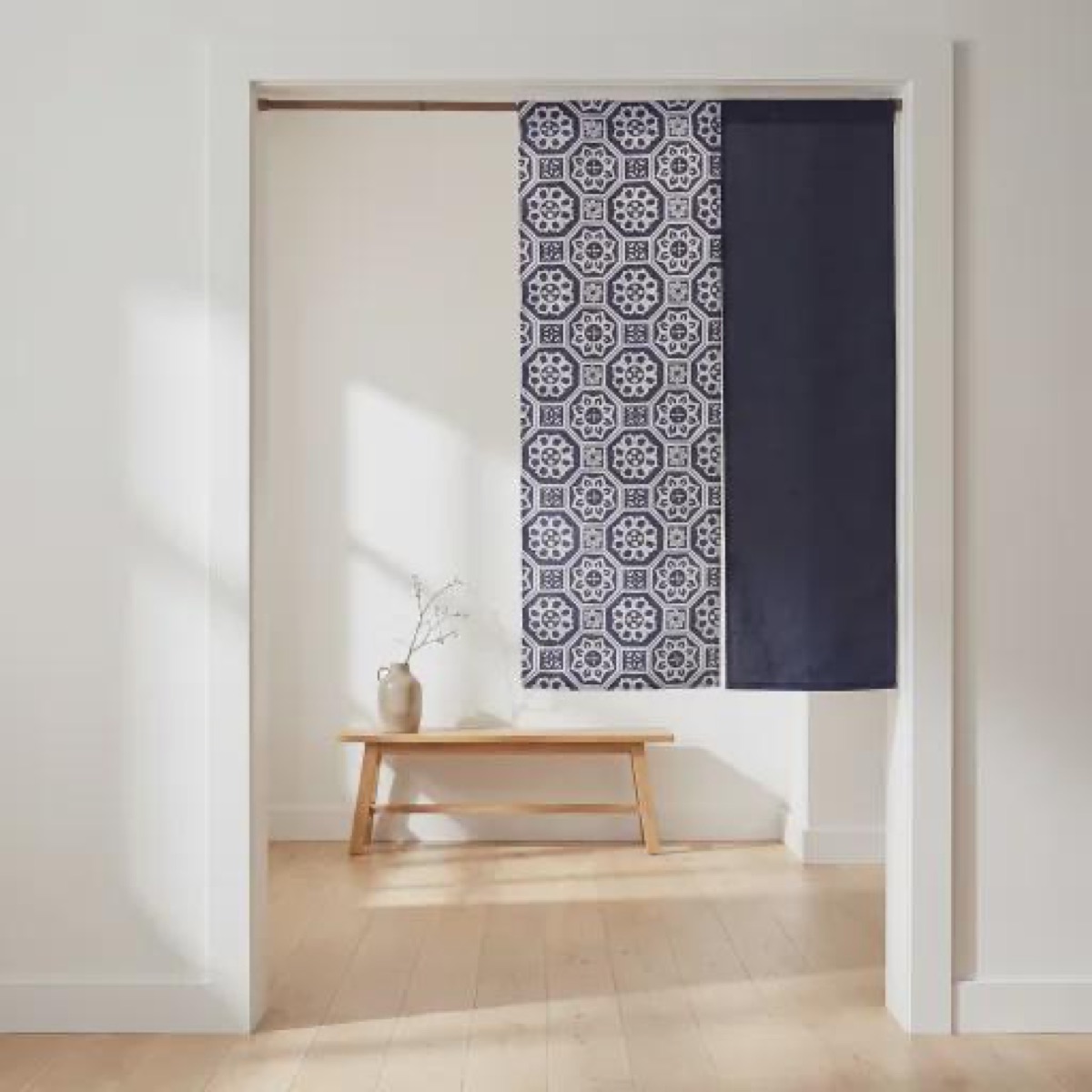 Japanese Linen Noren Door Curtain, Indigo Geometric Pattern, 33.1 x 59.1 in — view 9