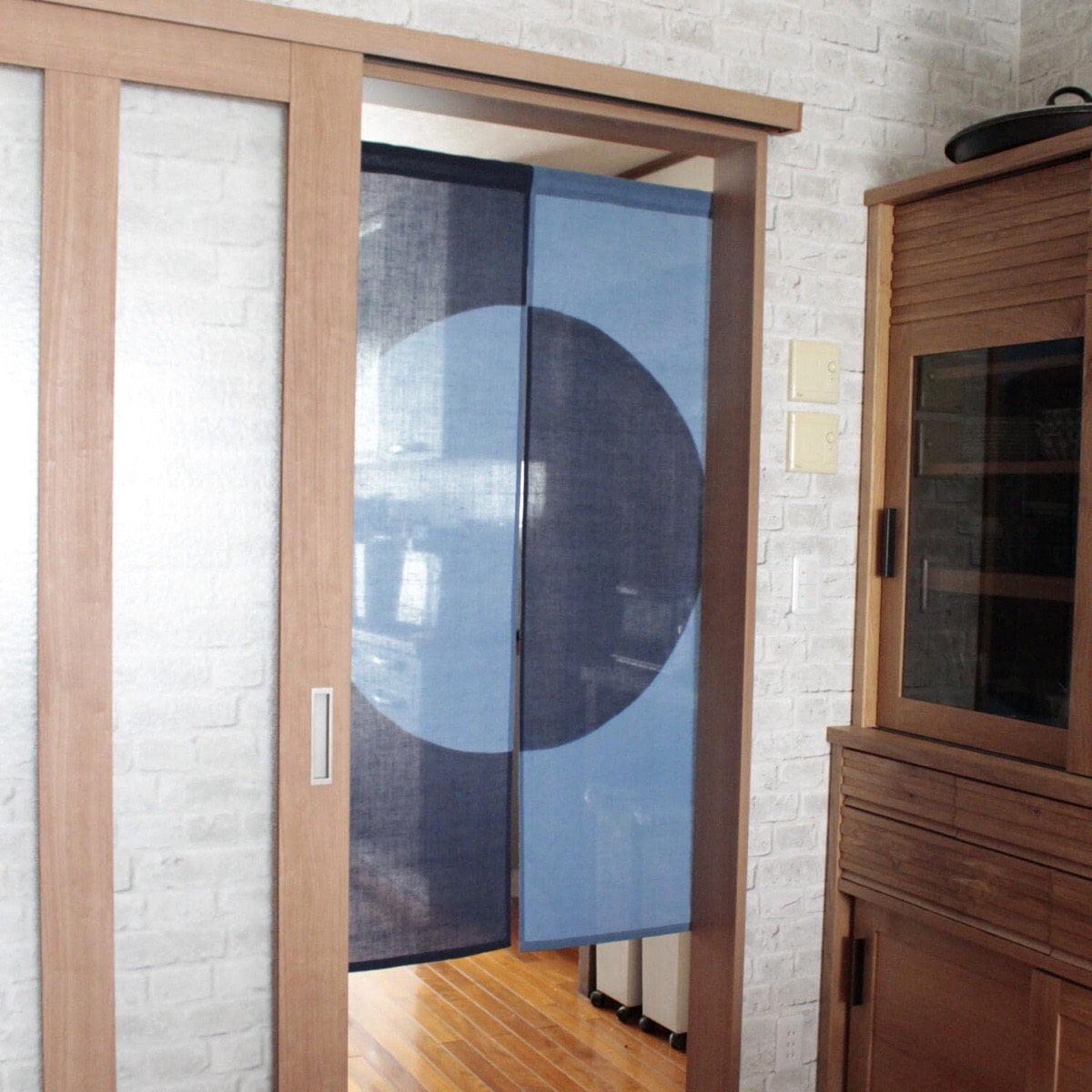 Japanese Linen Noren Door Curtain, Indigo Gradient Circle Motif, 33.1 x 59.1 in — view 2