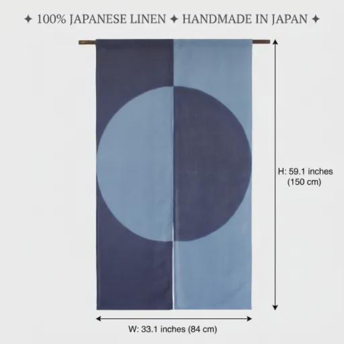 Japanese Linen Noren Door Curtain, Indigo Gradient Circle Motif, 33.1 x 59.1 in — view 3