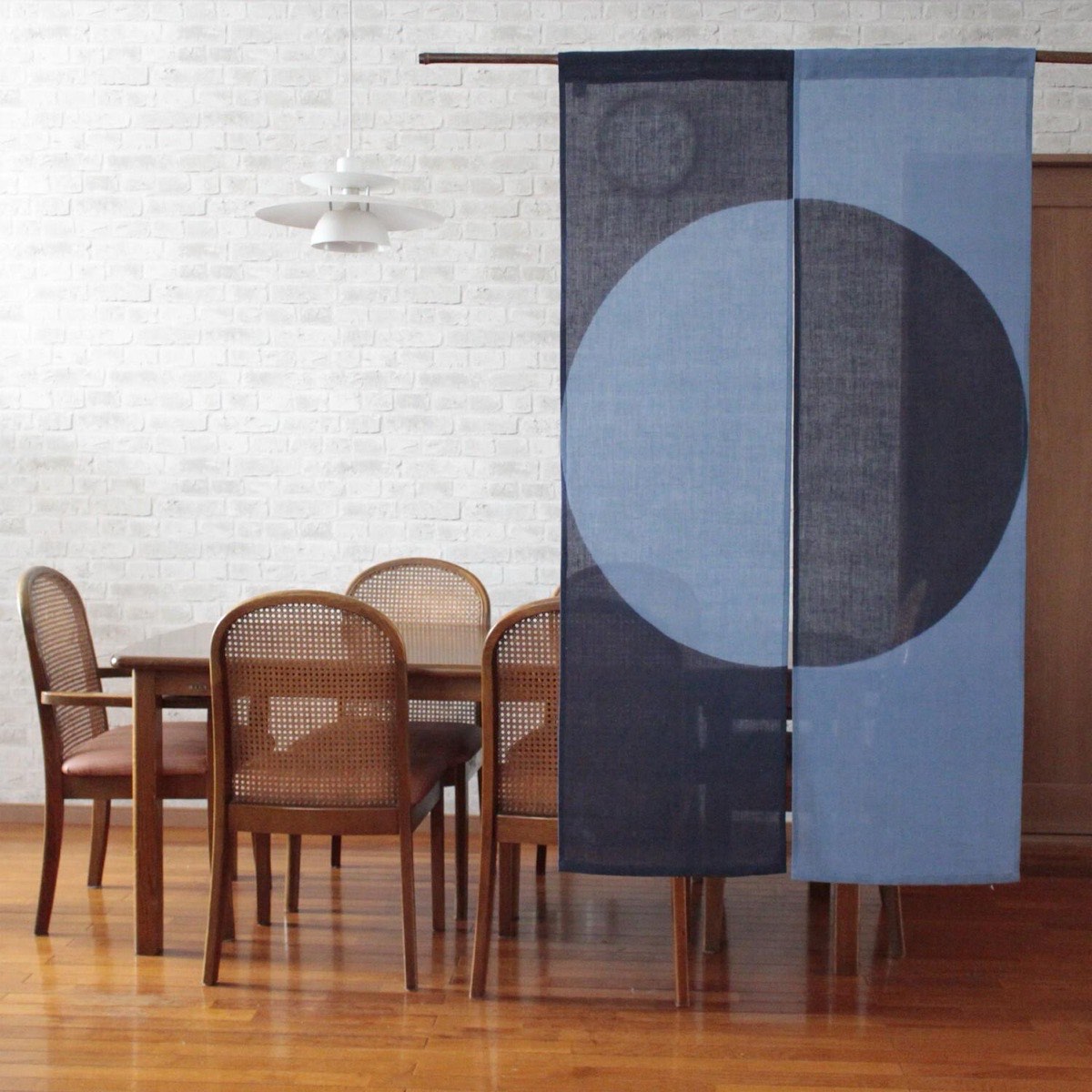 Japanese Linen Noren Door Curtain, Indigo Gradient Circle Motif, 33.1 x 59.1 in — view 9