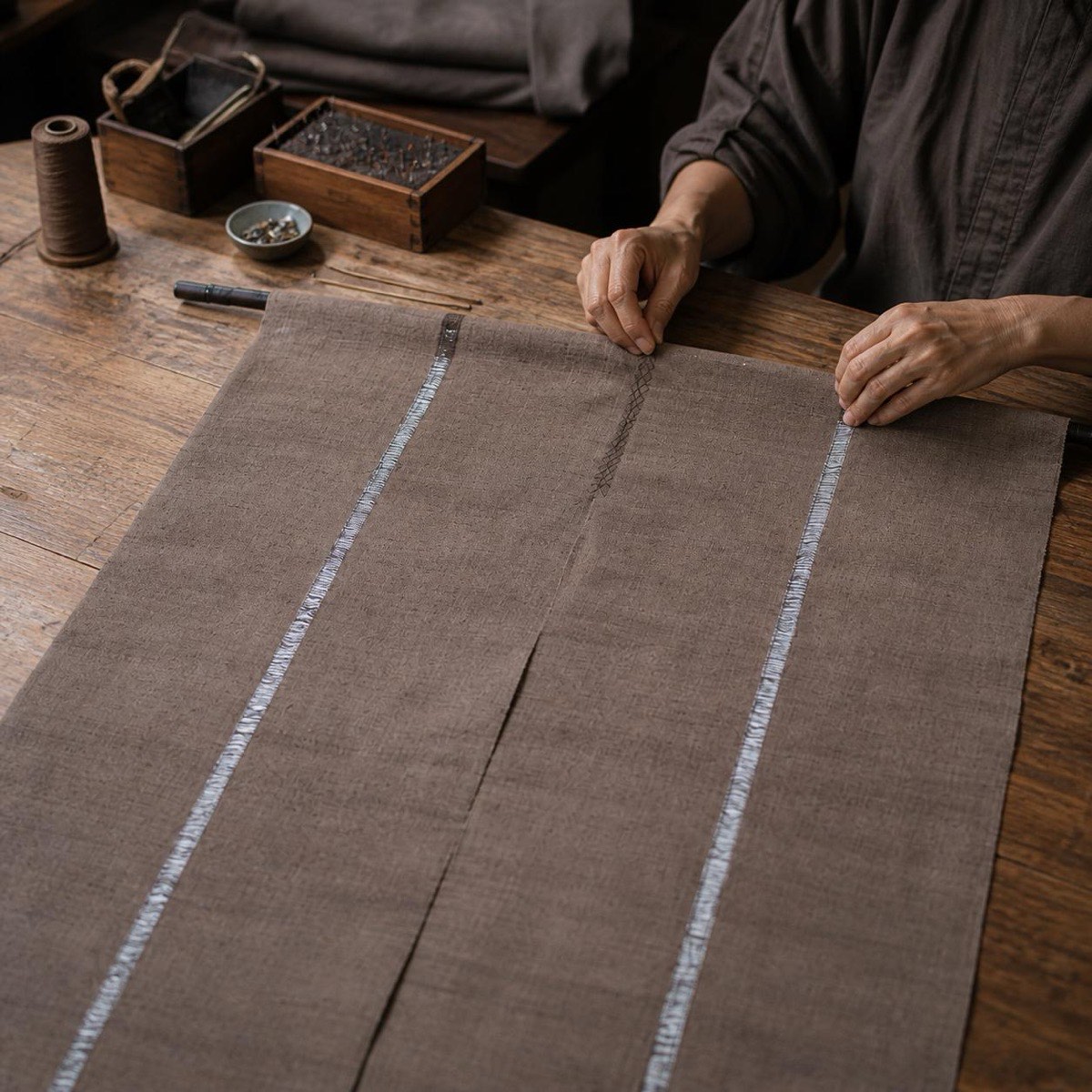 Japanese Linen Noren Door Curtain, Kakishibu Brown, 35.4 x 59.1 in, Made in Japan — view 10