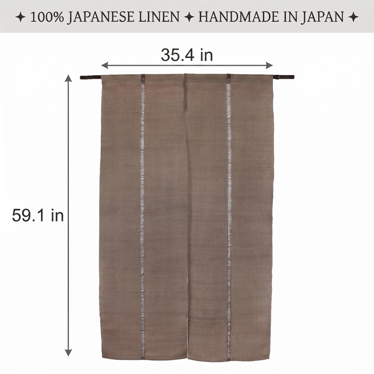 Japanese Linen Noren Door Curtain, Kakishibu Brown, 35.4 x 59.1 in, Made in Japan — view 3