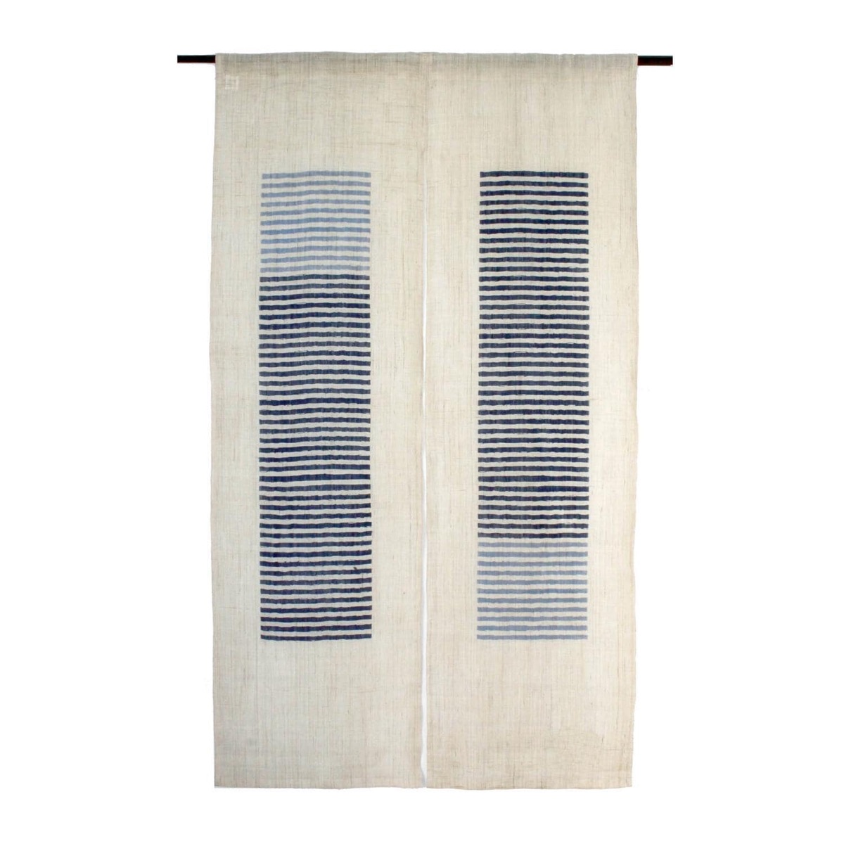 Japanese Linen Noren Door Curtain, Modern Indigo Stripe Design, 33.1 x 59.1 in — view 1
