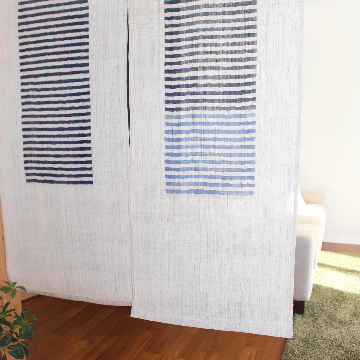 Japanese Linen Noren Door Curtain, Modern Indigo Stripe Design, 33.1 x 59.1 in — view 10