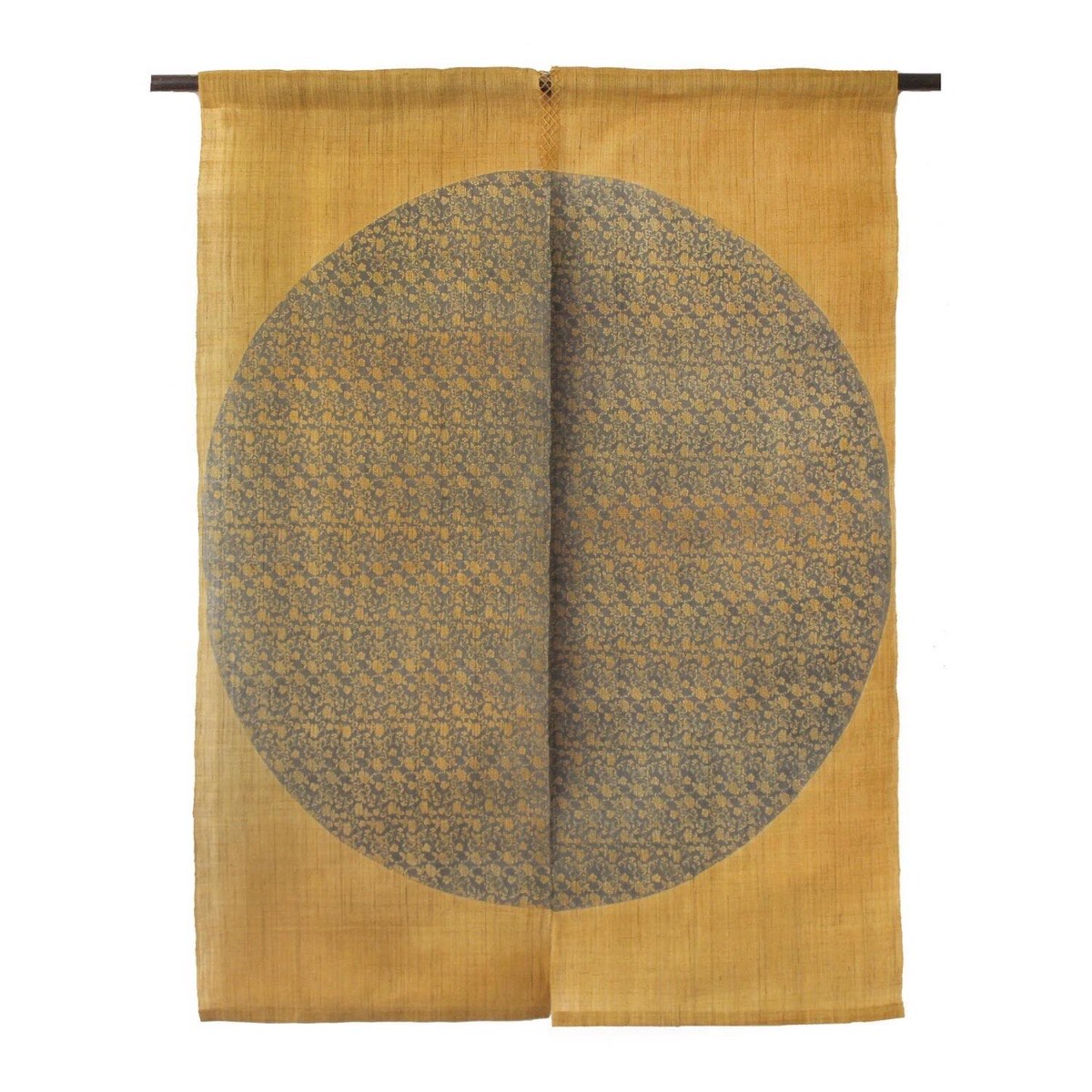 Japanese Linen Noren Door Curtain, Mustard Arabesque Pattern, 35.4 x 47.2 in — view 1