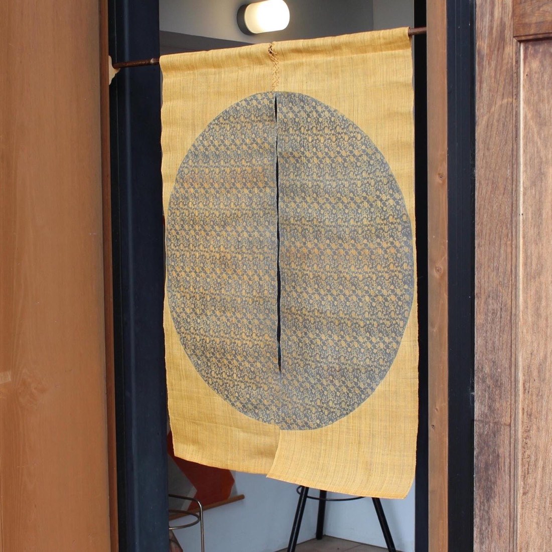 Japanese Linen Noren Door Curtain, Mustard Arabesque Pattern, 35.4 x 47.2 in — view 9