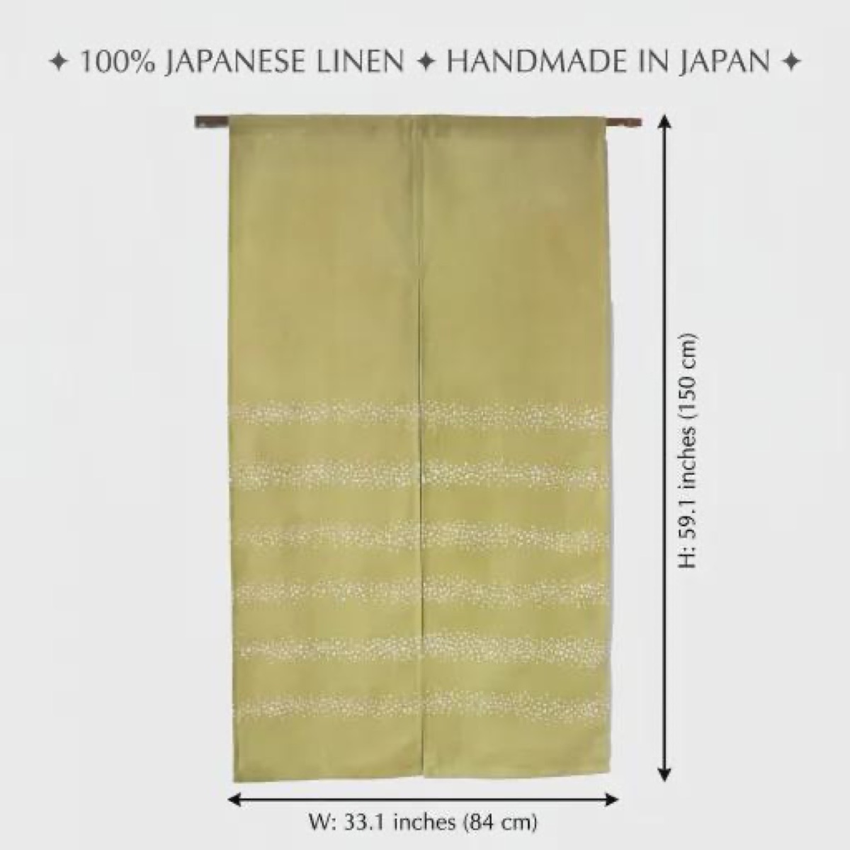 Japanese Linen Noren Door Curtain, Rapeseed Yellow Stripe Komon, 33.1 x 59.1 in — view 2