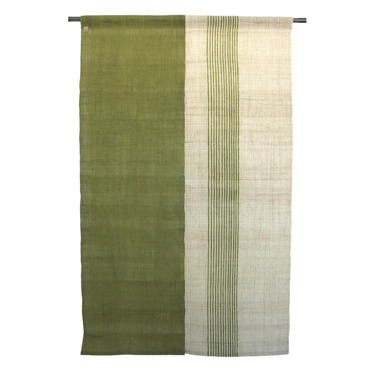 Japanese Linen Noren Door Curtain, Rikyu Green, Thirteen-Line Pattern, 34.6 x 59.1 in — view 1