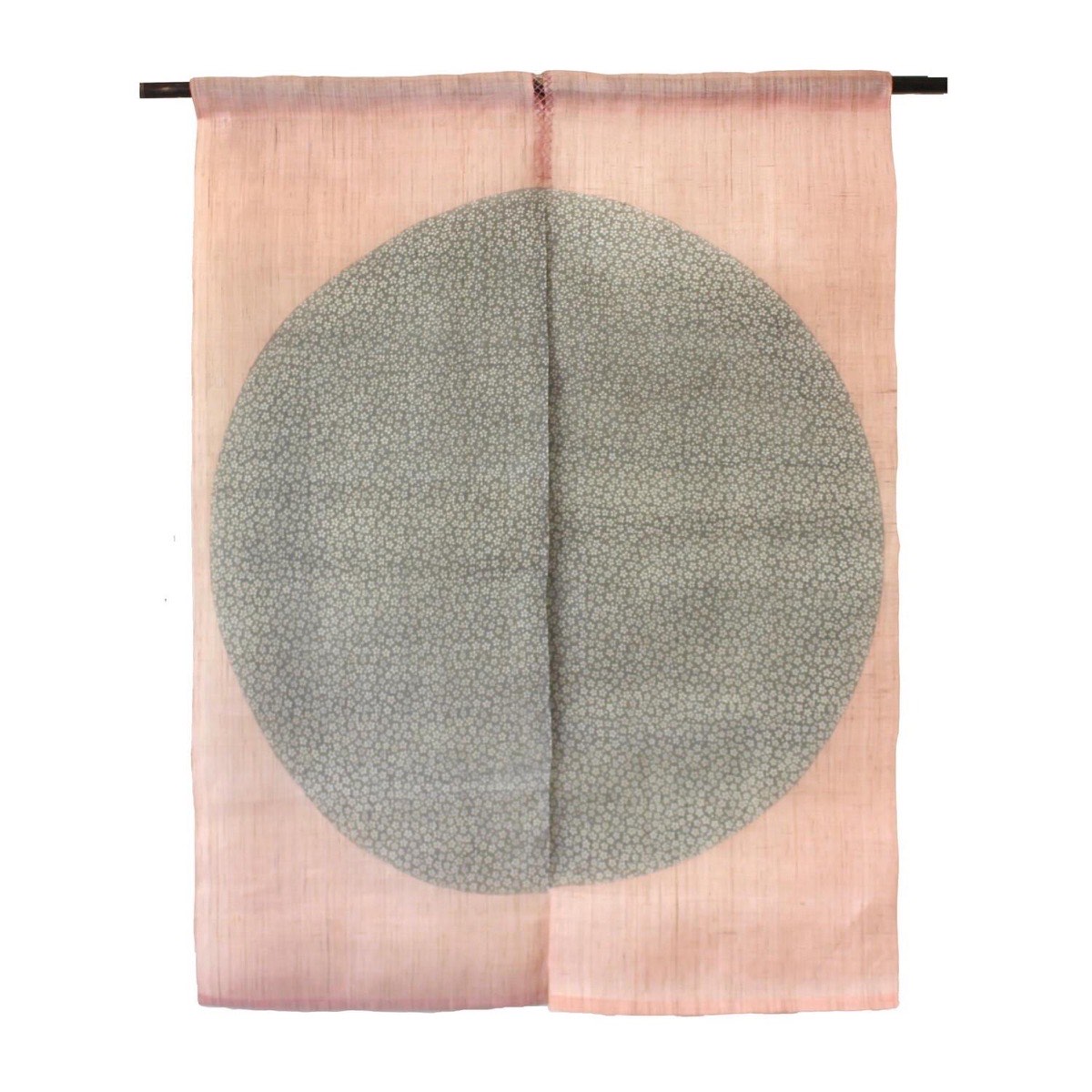 Japanese Linen Noren Door Curtain, Round Sakura Pattern, Pink Pine Soot (35.4 x 47.2 in)