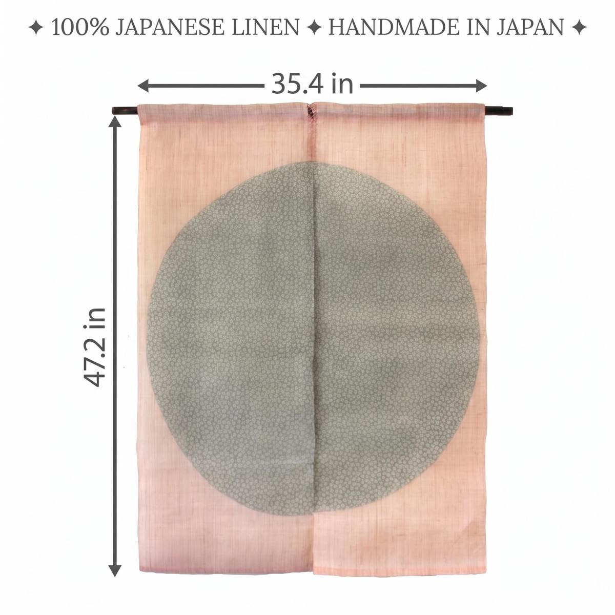 Japanese Linen Noren Door Curtain, Round Sakura Pattern, Pink Pine Soot (35.4 x 47.2 in) — view 3