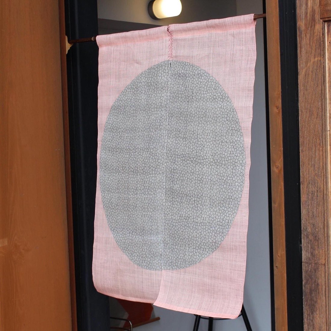 Japanese Linen Noren Door Curtain, Round Sakura Pattern, Pink Pine Soot (35.4 x 47.2 in) — view 9