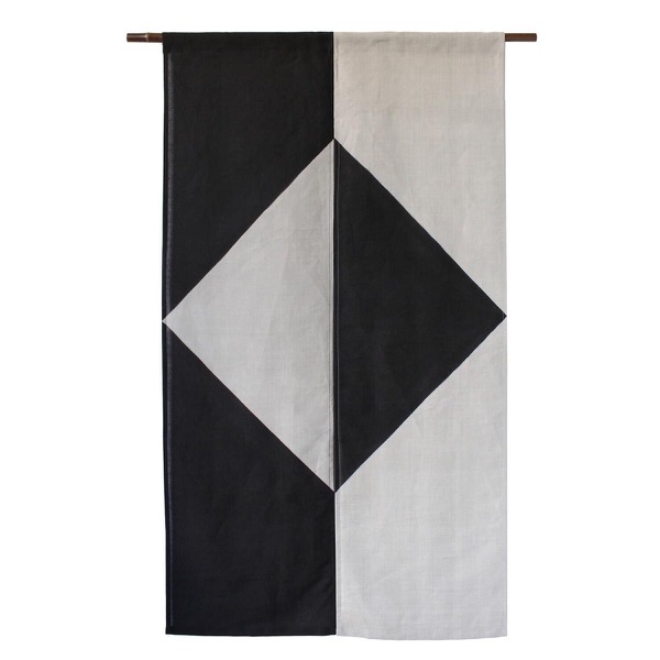 Japanese Linen Noren Door Curtain, Square Motif, Pine Soot Gradient (33.1 x 59.1 in)
