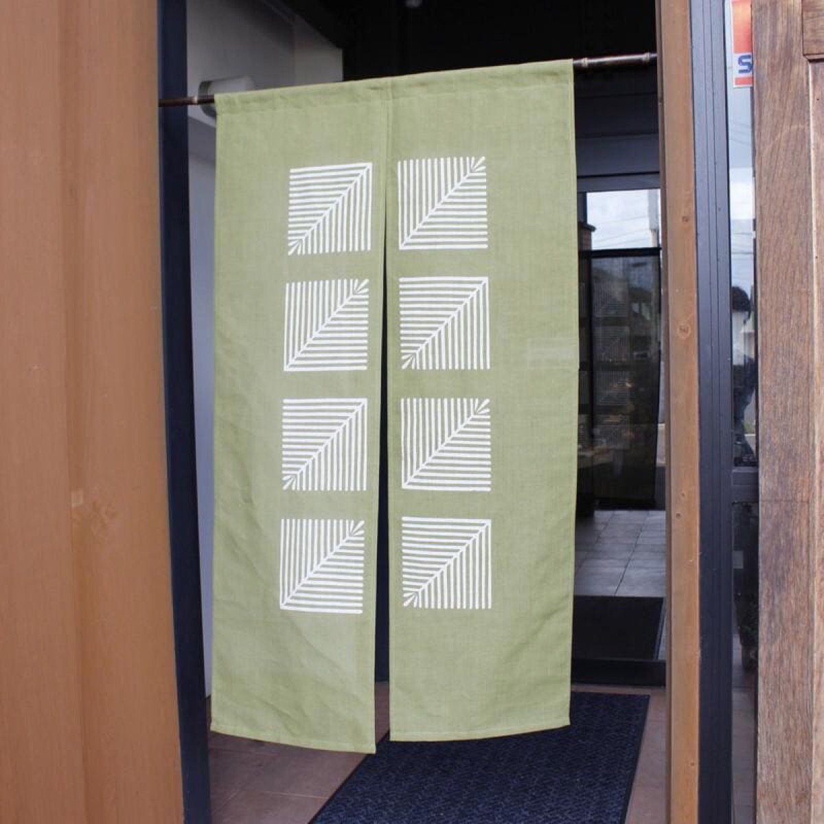 Japanese Linen Noren Door Curtain, Young Pine Motif, Rikyu Green (Made in Japan) — view 9