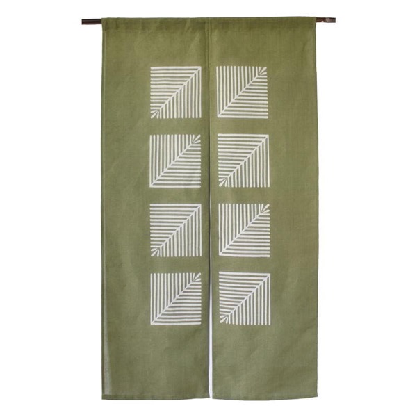 Japanese Linen Noren Door Curtain, Young Pine Motif, Rikyu Green (Made in Japan)