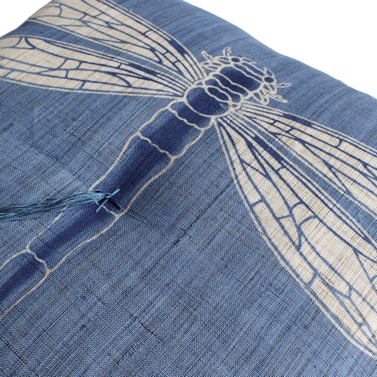 Japanese Linen Tea Cushion (Zabuton), Dragonfly Motif, Hanada Blue, 16.5 x 17.7 in, Hand-Dyed, Made in Japan — view 4