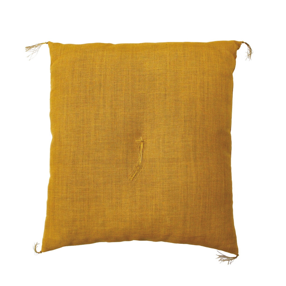 Japanese Linen Tea Cushion (Zabuton), Ihira Weave, Tortoiseshell Apple Motif, Mustard, 16.5 x 17.7 in, Made in Japan — view 2
