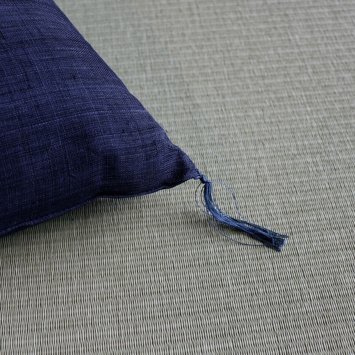 Japanese Linen Tea Cushion (Zabuton), Rabbit Motif, Indigo, 16.5 x 17.7 in, Hand-Dyed, Made in Japan — view 7
