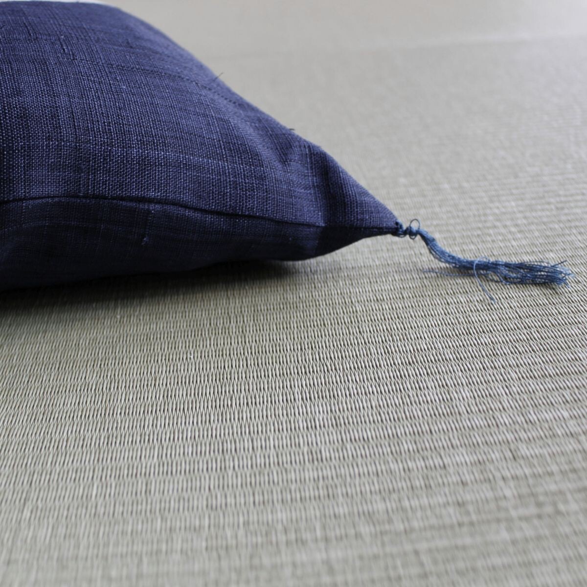 Japanese Linen Tea Cushion (Zabuton), Rabbit Motif, Indigo, 16.5 x 17.7 in, Hand-Dyed, Made in Japan — view 9