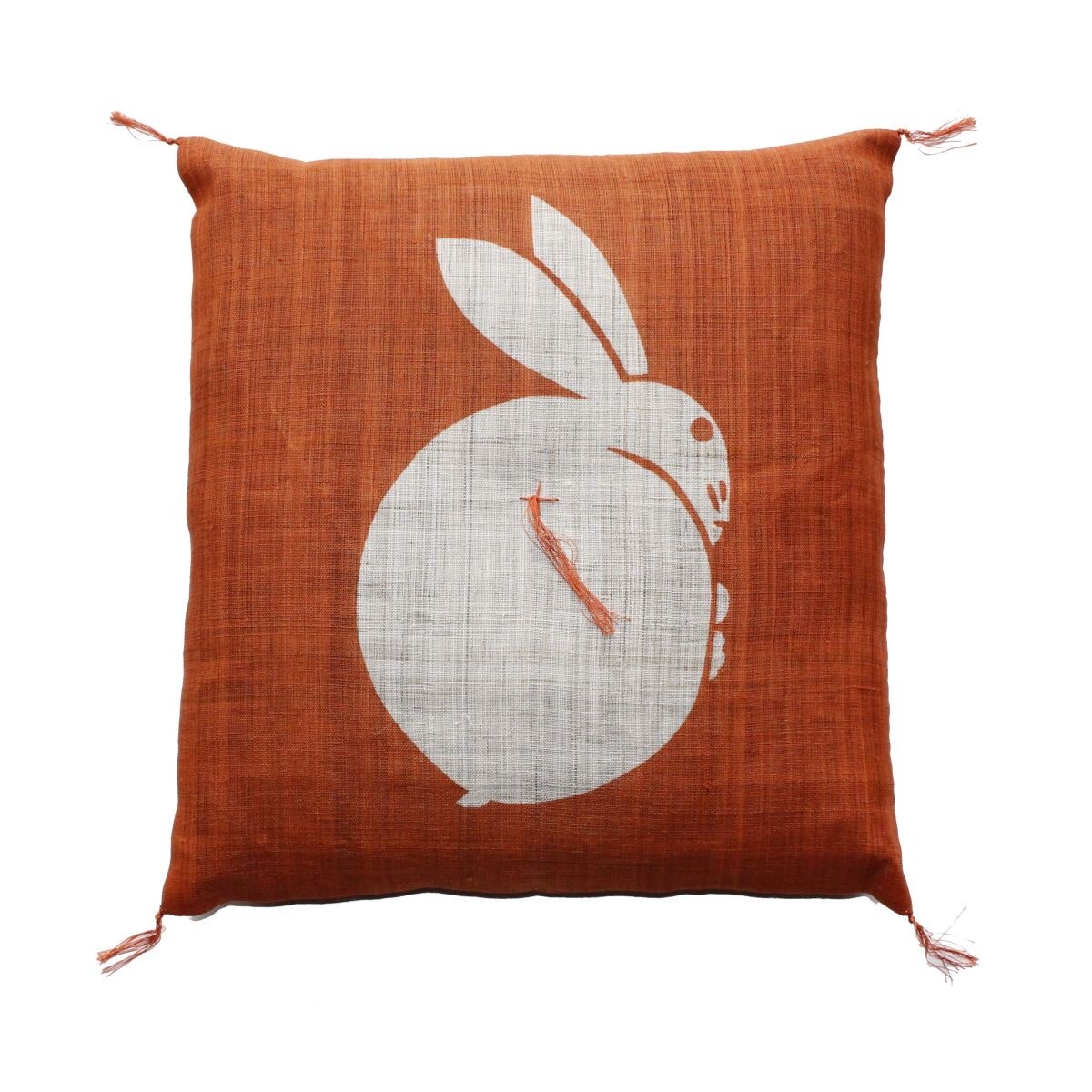 Japanese Linen Tea Cushion (Zabuton), Rabbit Motif, Orange, 16.5 x 17.7 in, Hand-Dyed, Made in Japan — view 2