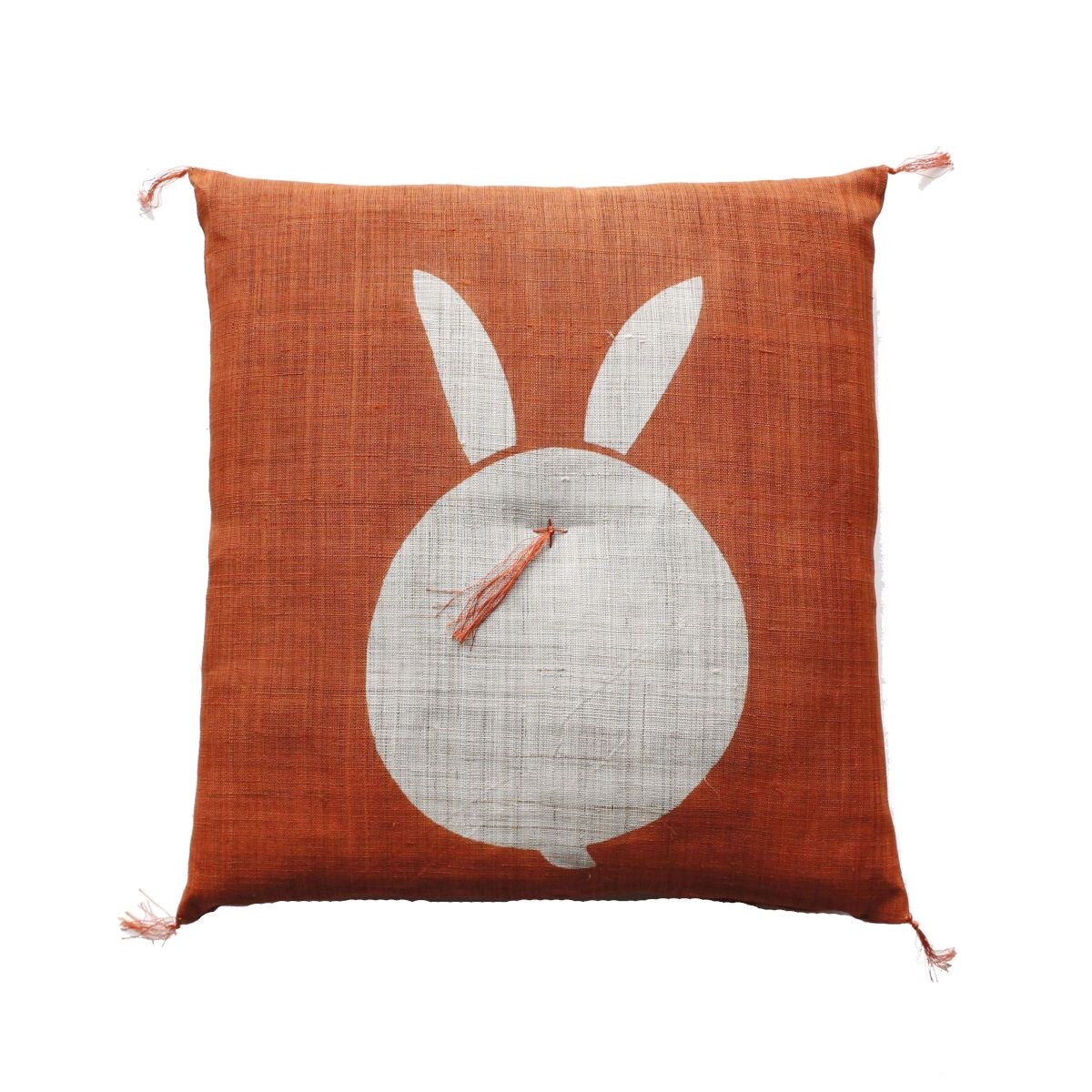 Japanese Linen Tea Cushion (Zabuton), Rabbit Motif, Orange, 16.5 x 17.7 in, Hand-Dyed, Made in Japan — view 3