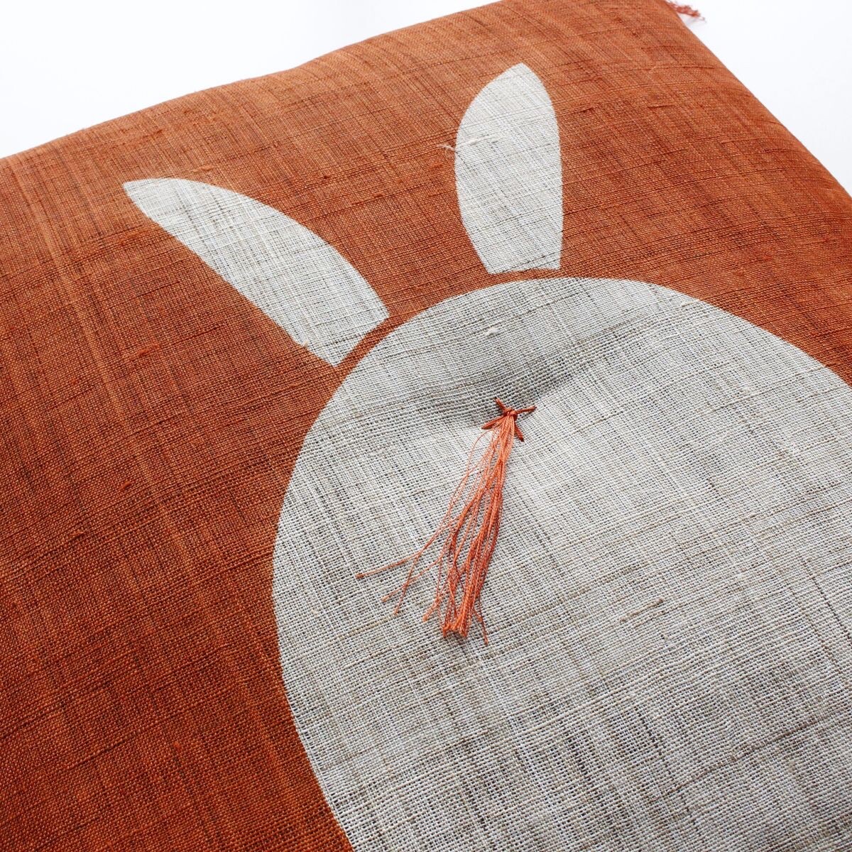 Japanese Linen Tea Cushion (Zabuton), Rabbit Motif, Orange, 16.5 x 17.7 in, Hand-Dyed, Made in Japan — view 5