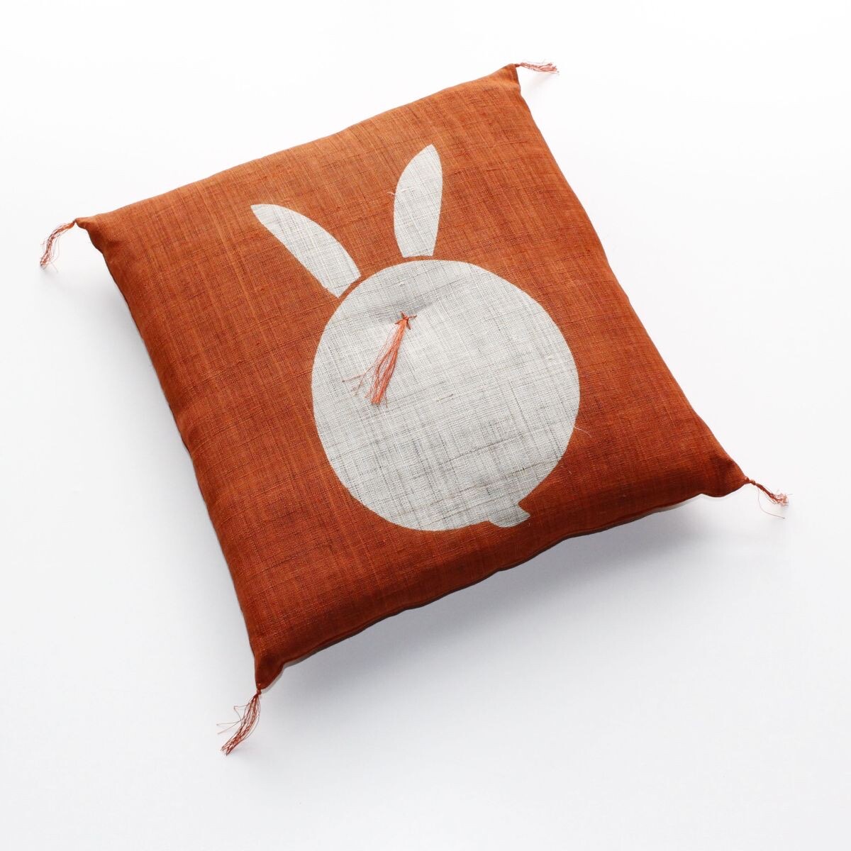 Japanese Linen Tea Cushion (Zabuton), Rabbit Motif, Orange, 16.5 x 17.7 in, Hand-Dyed, Made in Japan — view 7