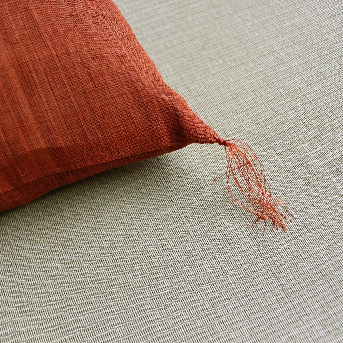 Japanese Linen Tea Cushion (Zabuton), Rabbit Motif, Orange, 16.5 x 17.7 in, Hand-Dyed, Made in Japan — view 8