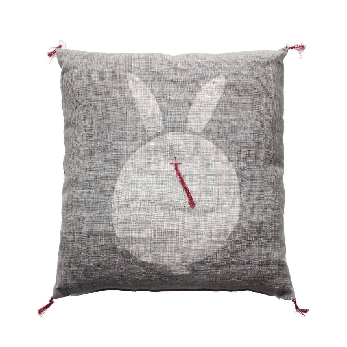 Japanese Linen Tea Cushion (Zabuton), Rabbit Motif, Pine-Soot Charcoal, 16.5 x 17.7 in, Hand-Dyed, Made in Japan — view 3