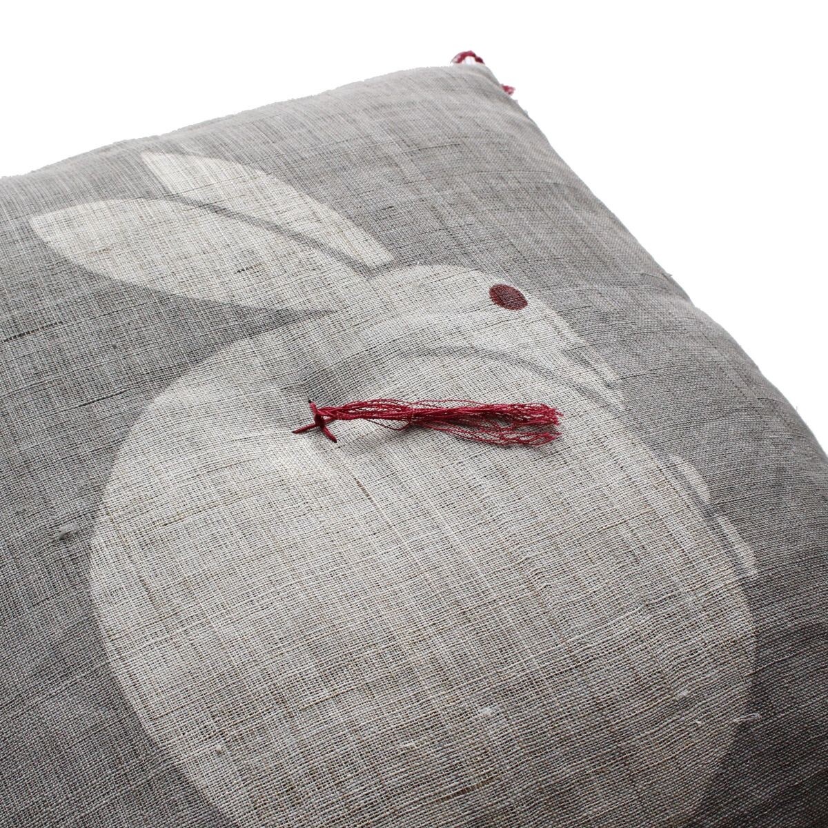 Japanese Linen Tea Cushion (Zabuton), Rabbit Motif, Pine-Soot Charcoal, 16.5 x 17.7 in, Hand-Dyed, Made in Japan — view 4