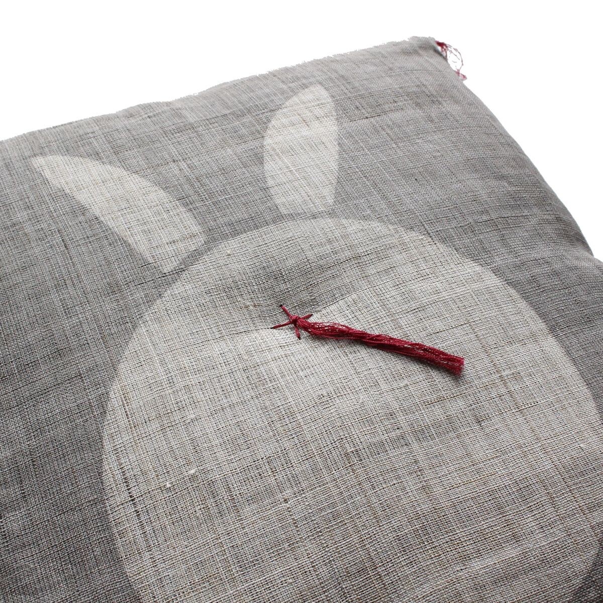 Japanese Linen Tea Cushion (Zabuton), Rabbit Motif, Pine-Soot Charcoal, 16.5 x 17.7 in, Hand-Dyed, Made in Japan — view 5