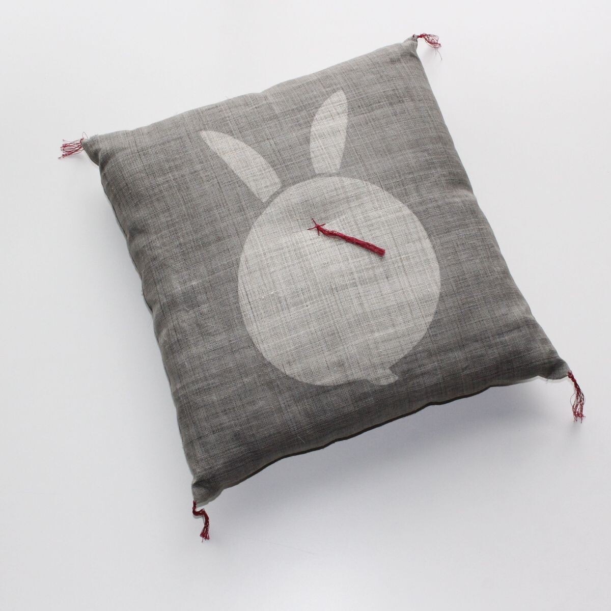 Japanese Linen Tea Cushion (Zabuton), Rabbit Motif, Pine-Soot Charcoal, 16.5 x 17.7 in, Hand-Dyed, Made in Japan — view 7