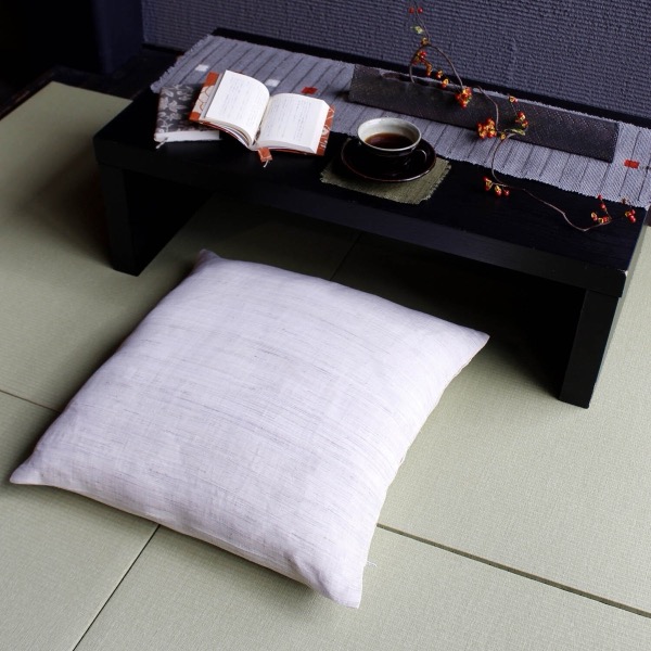 Japanese Linen Zabuton Floor Cushion Cover, Plain Natural Ecru, 21.7 x 23.2 in, Iono Weave, Made in Japan
