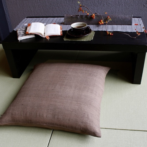 Japanese Linen Zabuton Floor Cushion Cover, Plain Persimmon Tan, 21.7 x 23.2 in, Iono Weave, Made in Japan