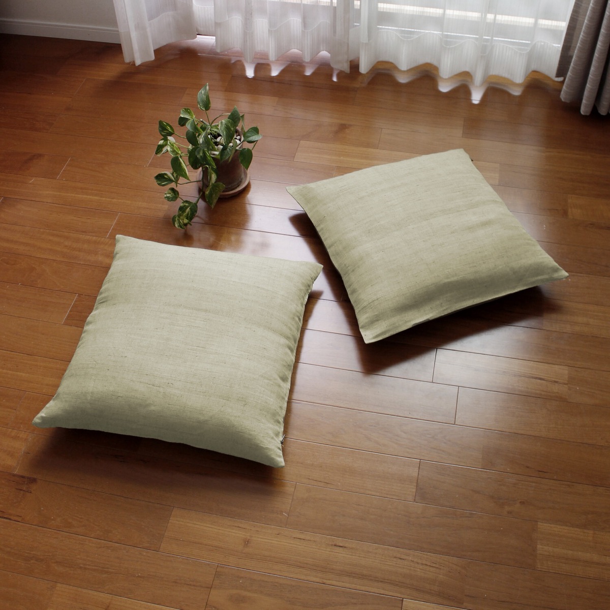 Japanese Linen Zabuton Floor Cushion Cover, Plain Rapeseed Yellow, 21.7 x 23.2 in, Iono Weave, Made in Japan — view 6