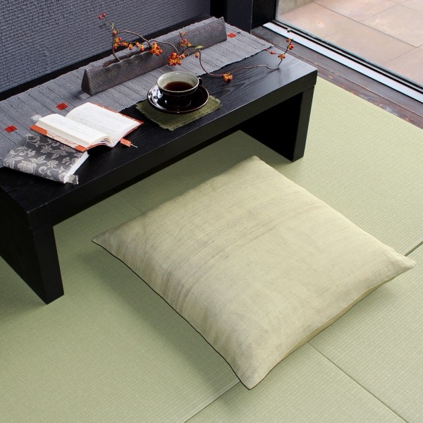 Japanese Linen Zabuton Floor Cushion Cover, Plain Rapeseed Yellow, 21.7 x 23.2 in, Iono Weave, Made in Japan