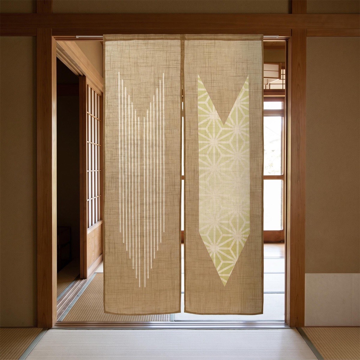 Japanese Noren Curtain, Arrow Feather Hemp Leaf Mustard, 33.5 x 59.1 in — view 8