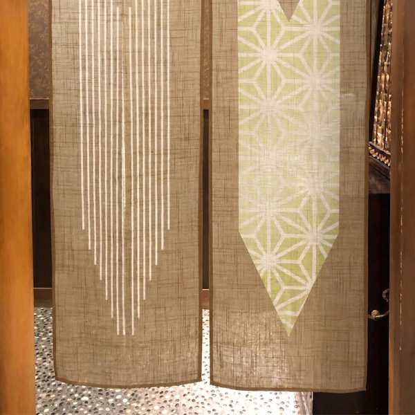 Japanese Noren Curtain, Arrow Feather Hemp Leaf Mustard, 33.5 x 59.1 in