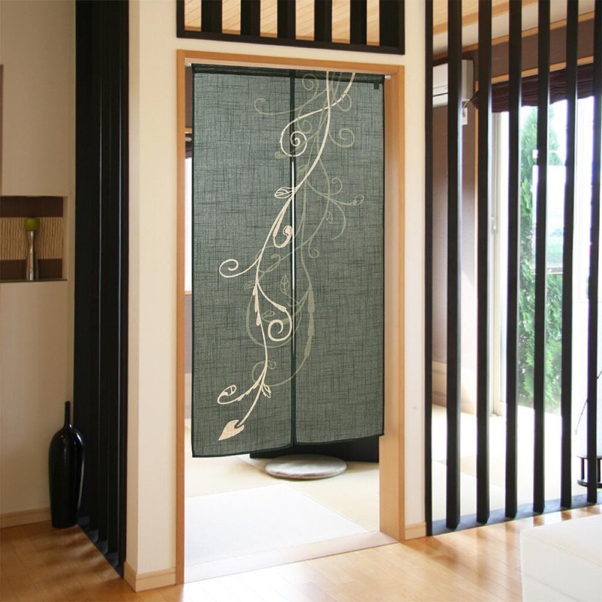 Japanese Noren Door Curtain, Arabesque Pattern, 33.5 x 59.1 in, Made in Japan — view 1