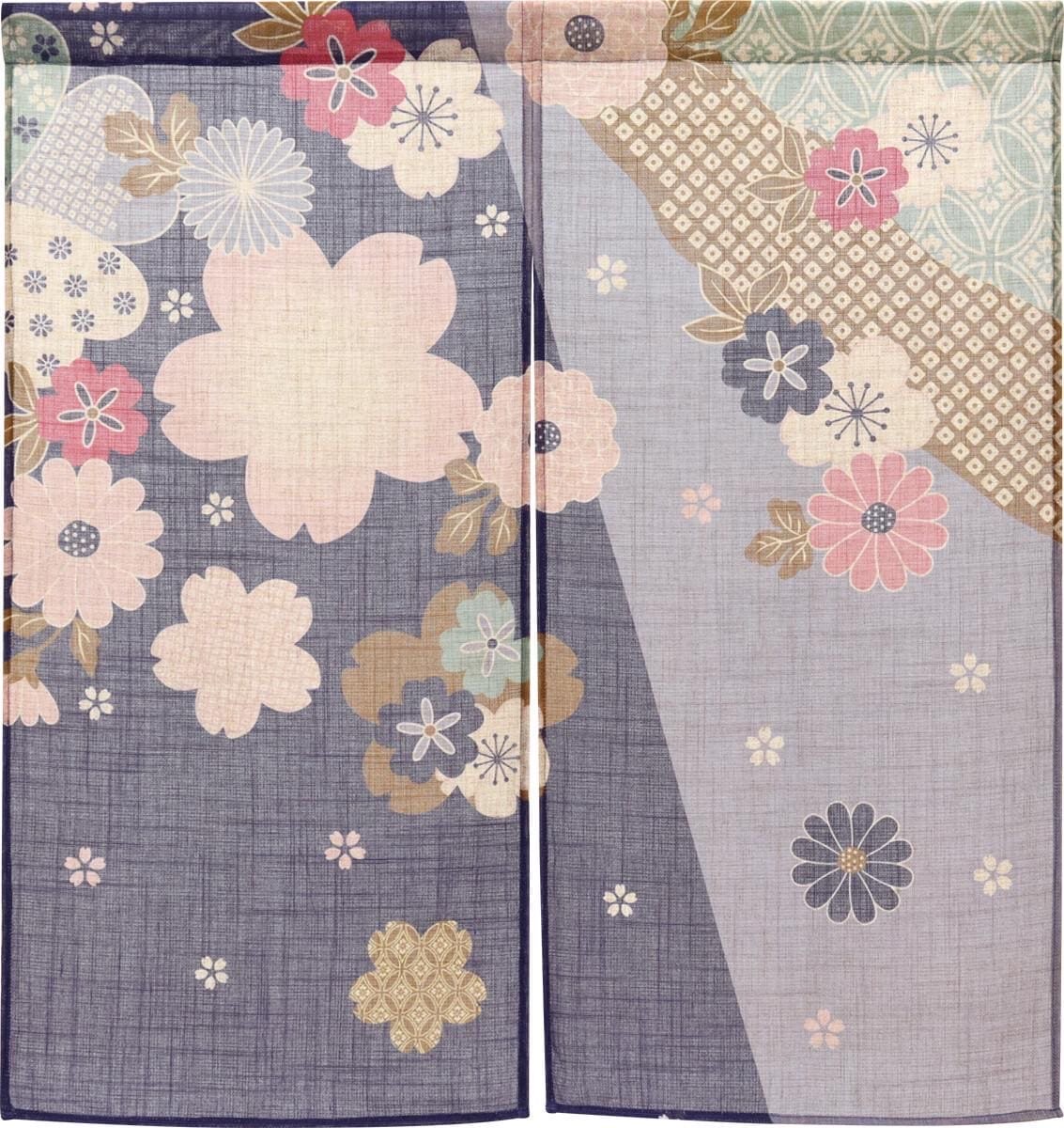 Japanese Noren Door Curtain, Auspicious Flower, 33.5 x 35.4 in, Made in Japan — view 3