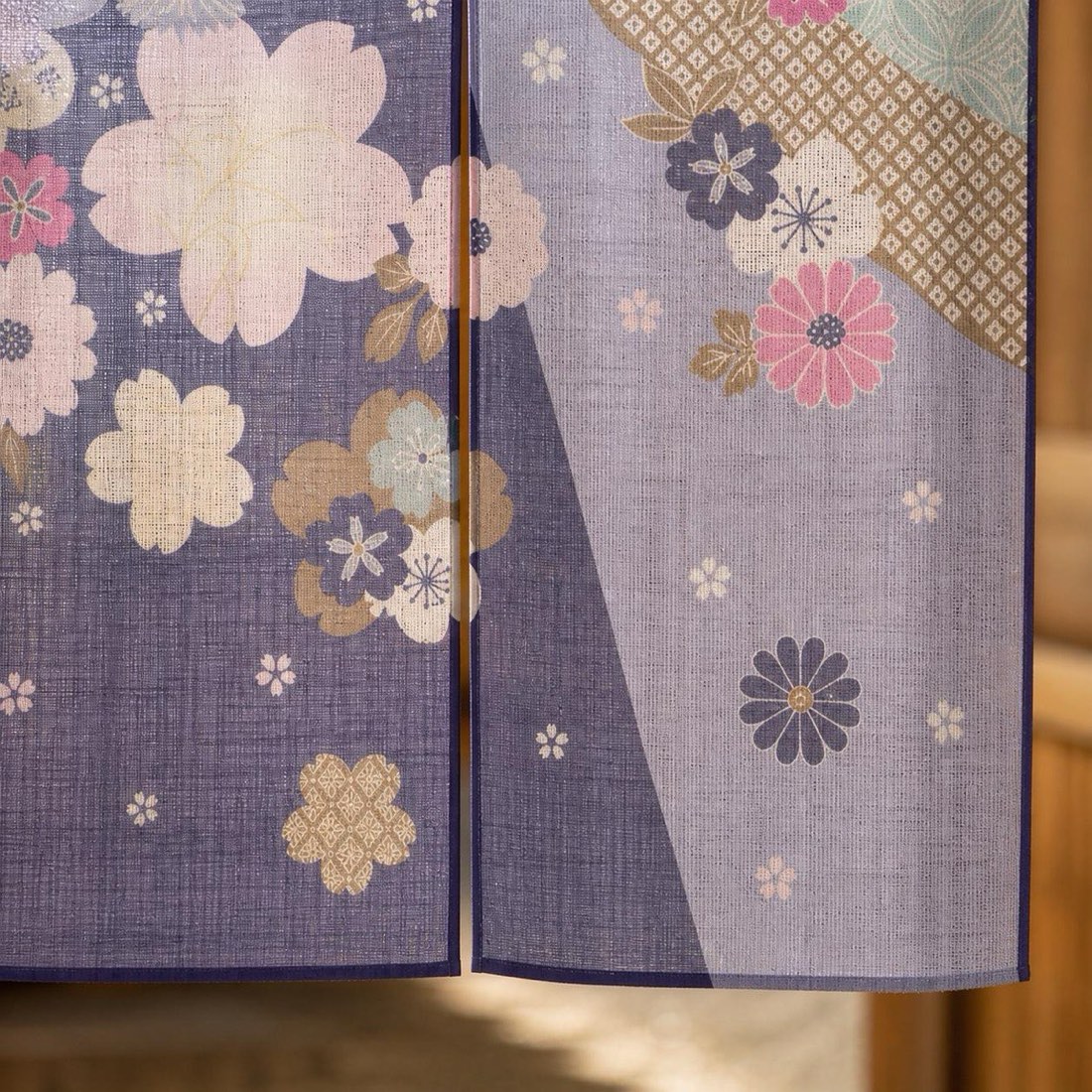 Japanese Noren Door Curtain, Auspicious Flower, 33.5 x 35.4 in, Made in Japan — view 9