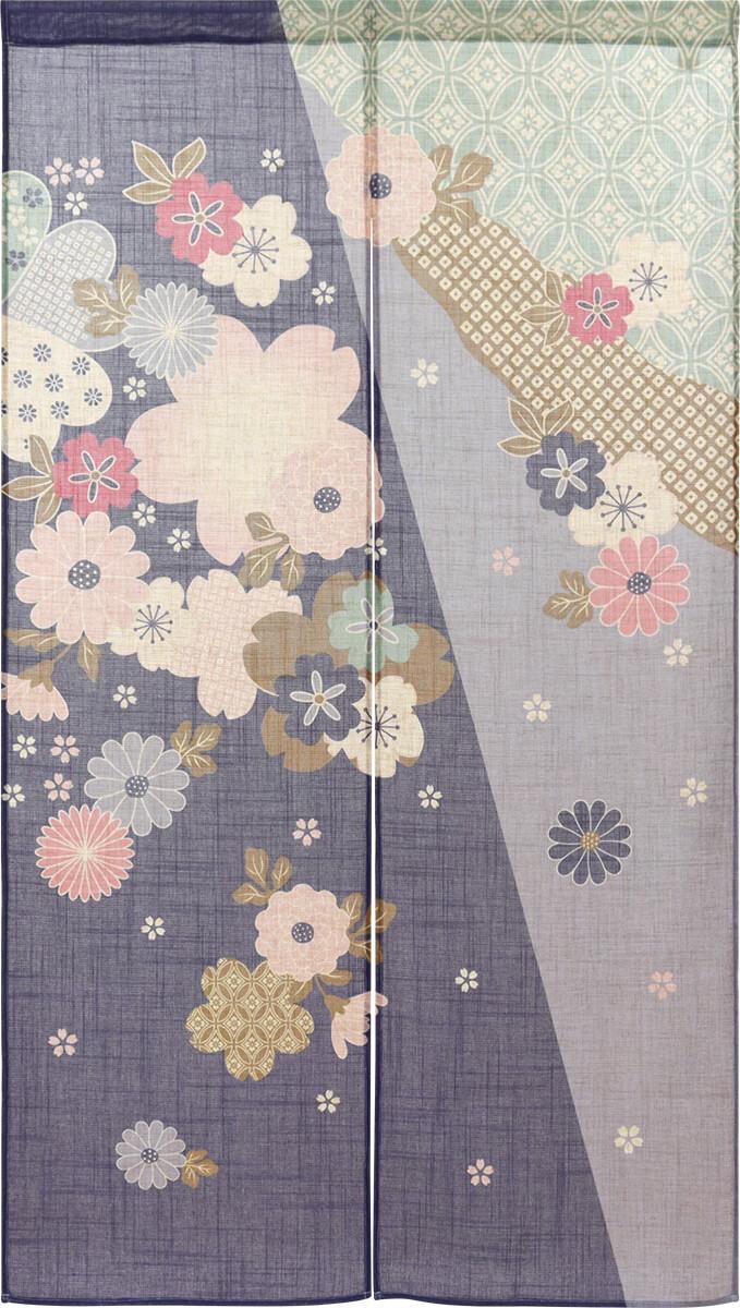 Japanese Noren Door Curtain, Auspicious Flower, 33.5 x 59.1 in, Made in Japan — view 3