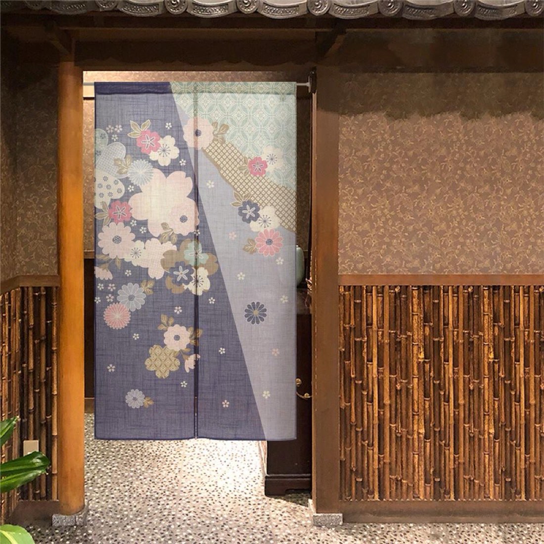 Japanese Noren Door Curtain, Auspicious Flower, 33.5 x 59.1 in, Made in Japan — view 9