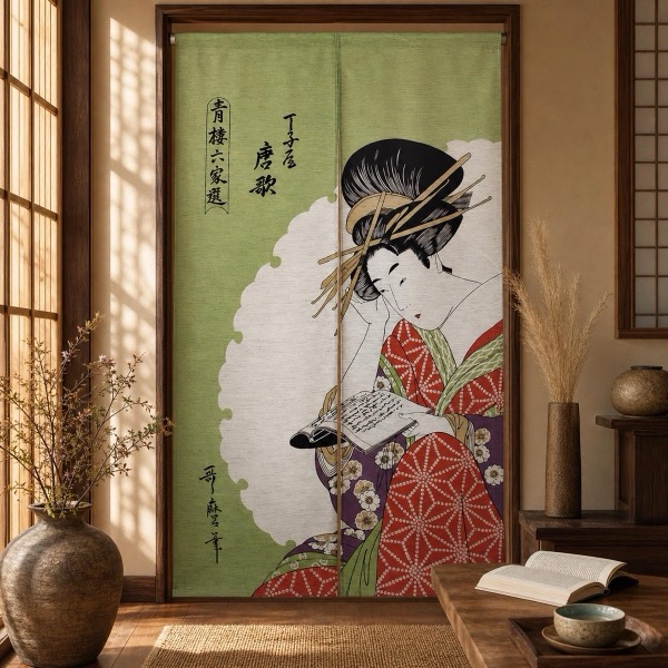 Japanese Noren Door Curtain, Classical Poem, 33.5 x 59.1 in, Made in Japan