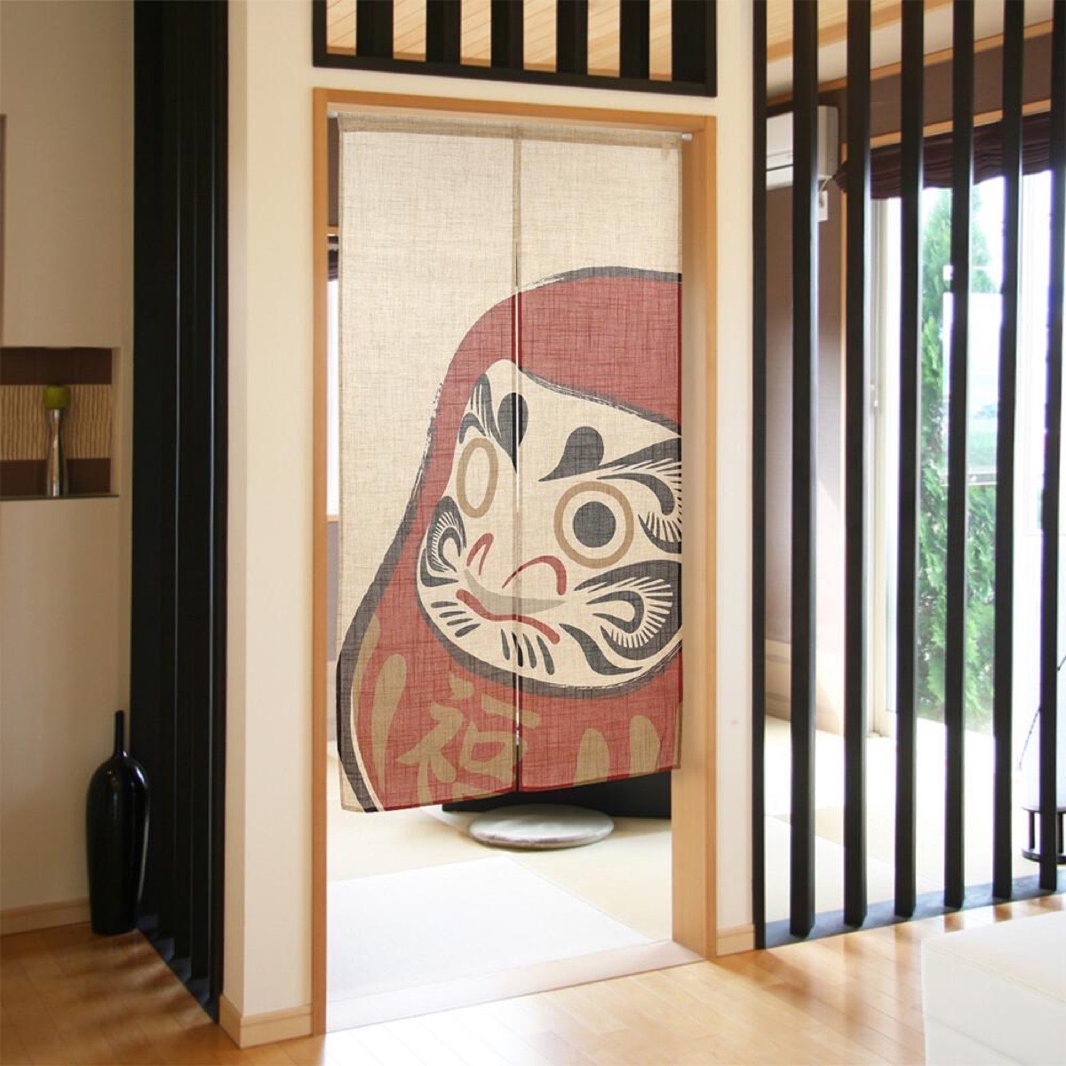 Japanese Noren Door Curtain, Daruma Brushstroke, 33.5 x 59.1 in, Made in Japan — view 1