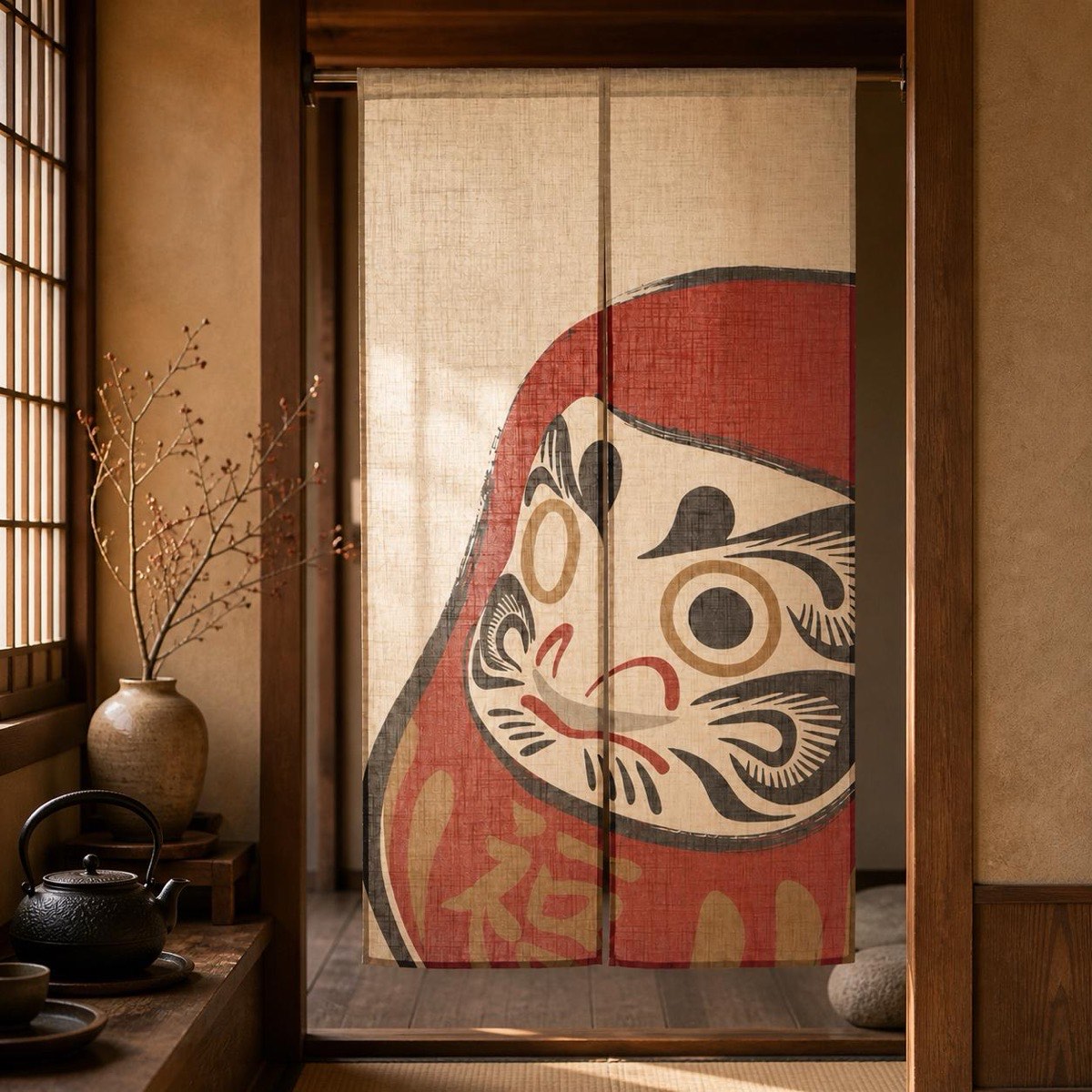 Japanese Noren Door Curtain, Daruma Brushstroke, 33.5 x 59.1 in, Made in Japan — view 10