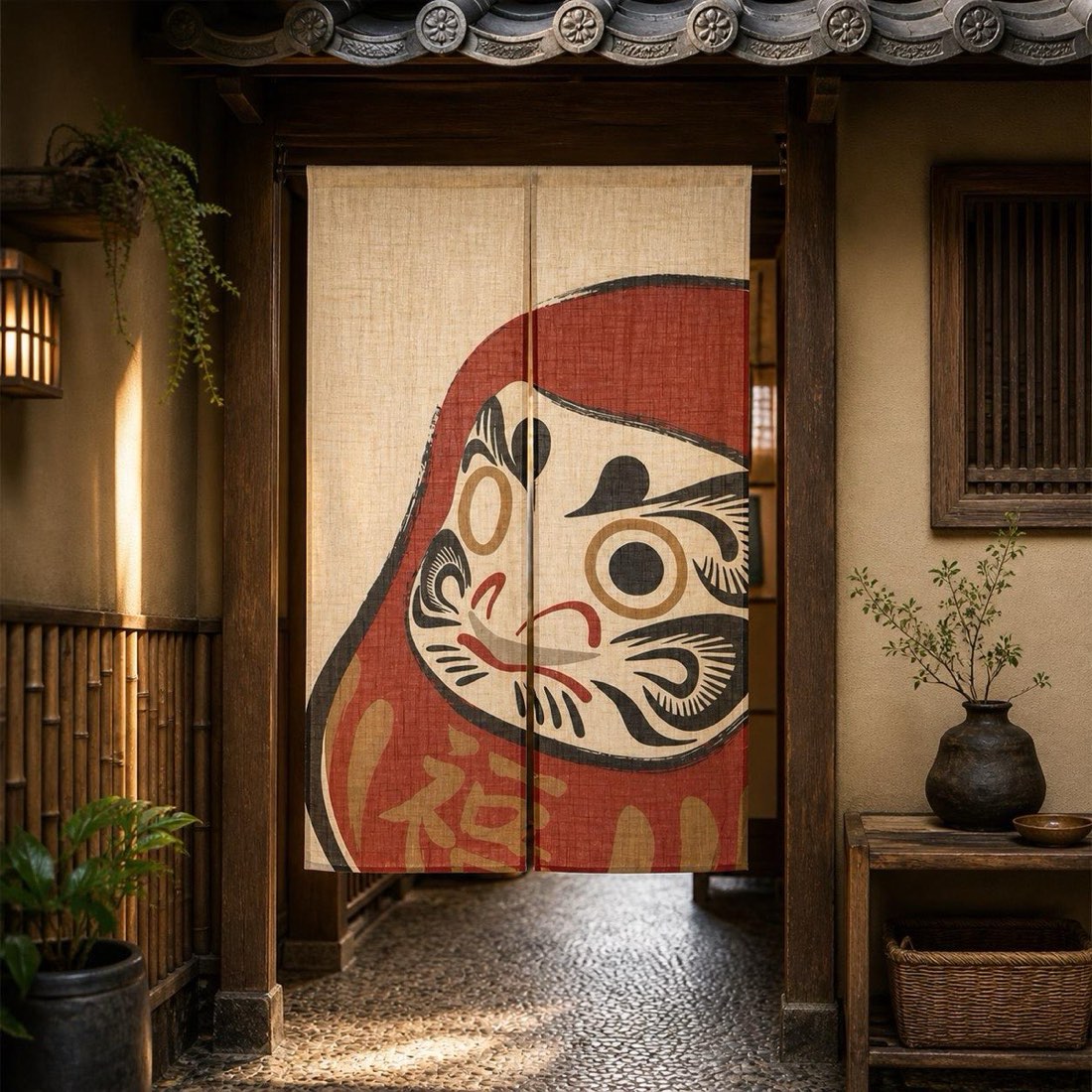 Japanese Noren Door Curtain, Daruma Brushstroke, 33.5 x 59.1 in, Made in Japan — view 7